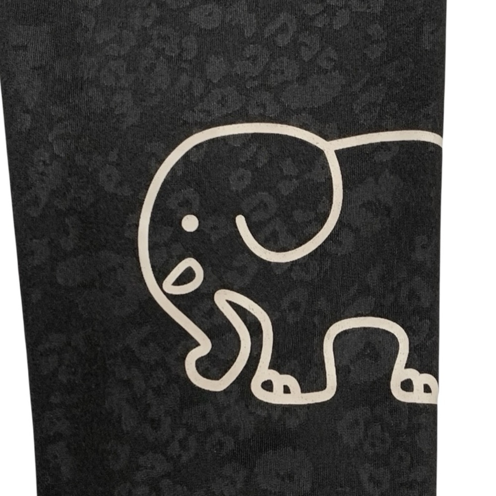 Ivory Ella Black Animal Print Elephant Logo Full Length Leggings Size Medium